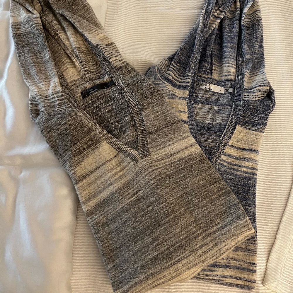 Asst 2:  PRANA Hooded Cotton Blend Knit Pull-On Tops (size L)
